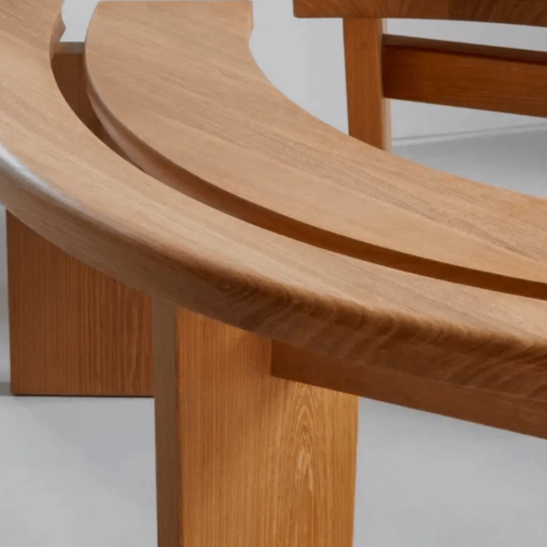 Minimalist Double-Seater Bench in Natural Teak with Organic Curves and Warm Grain