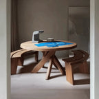 Minimalist Double-Seater Bench in Natural Teak with Organic Curves and Warm Grain