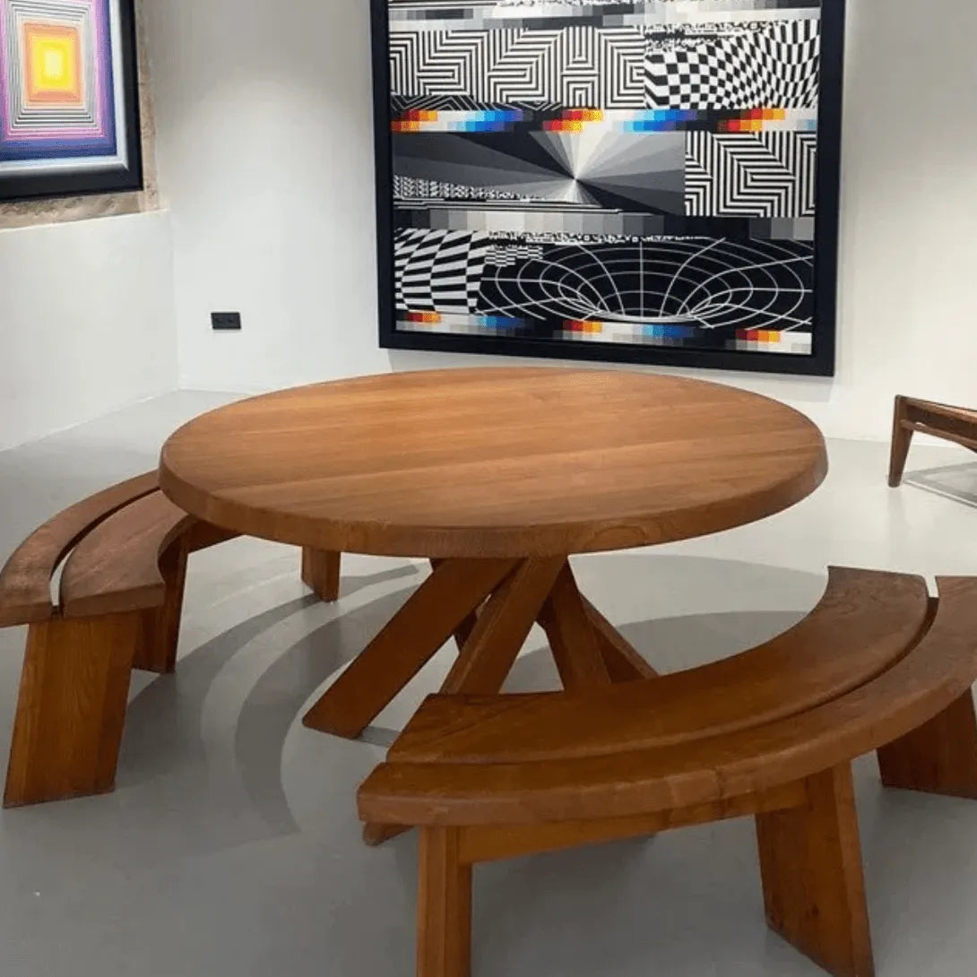 Minimalist Double-Seater Bench in Natural Teak with Organic Curves and Warm Grain