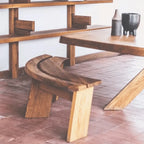 Minimalist Double-Seater Bench in Natural Teak with Organic Curves and Warm Grain