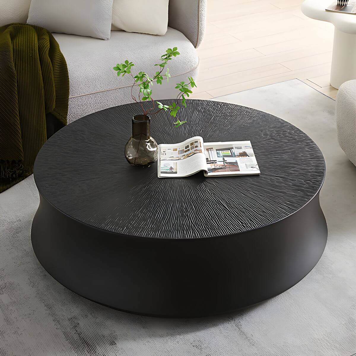 Minimalist Fiberglass Coffee Table with Tapered Pedestal Base Main Product Image Main image