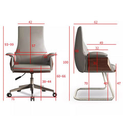 Modern minimalist gray leather armchair with silver metal legs for elegant and functional workspace design