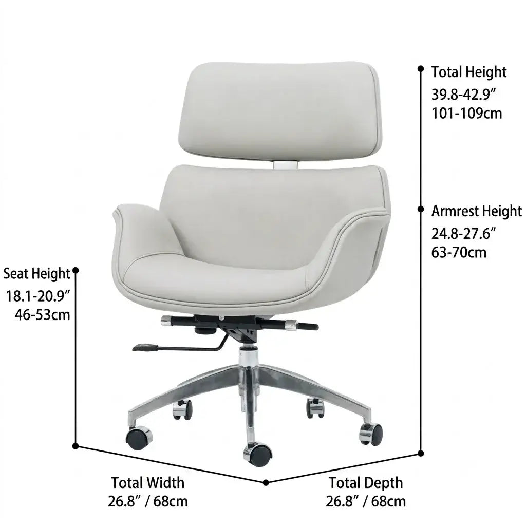 Minimalist Leather Ergonomic Office Chair With Recline and Polished Aluminum Base