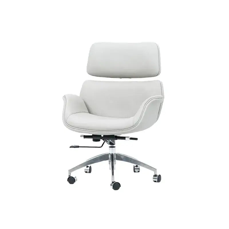 Minimalist Leather Ergonomic Office Chair With Recline and Polished Aluminum Base