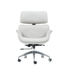 Minimalist Leather Ergonomic Office Chair With Recline and Polished Aluminum Base