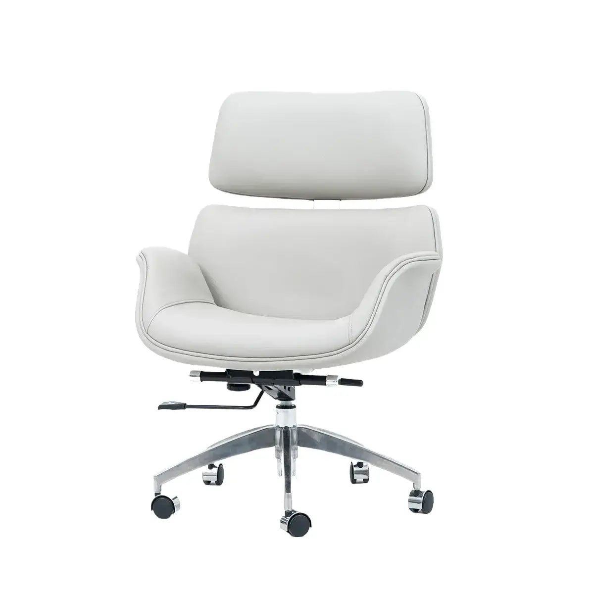 Minimalist Leather Ergonomic Office Chair With Recline and Polished Aluminum Base Main Product Image