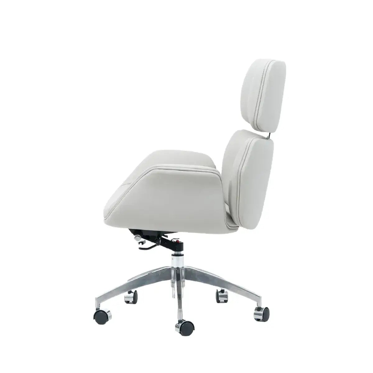 Minimalist Leather Ergonomic Office Chair With Recline and Polished Aluminum Base