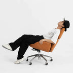 Minimalist Leather Ergonomic Office Chair With Recline and Polished Aluminum Base