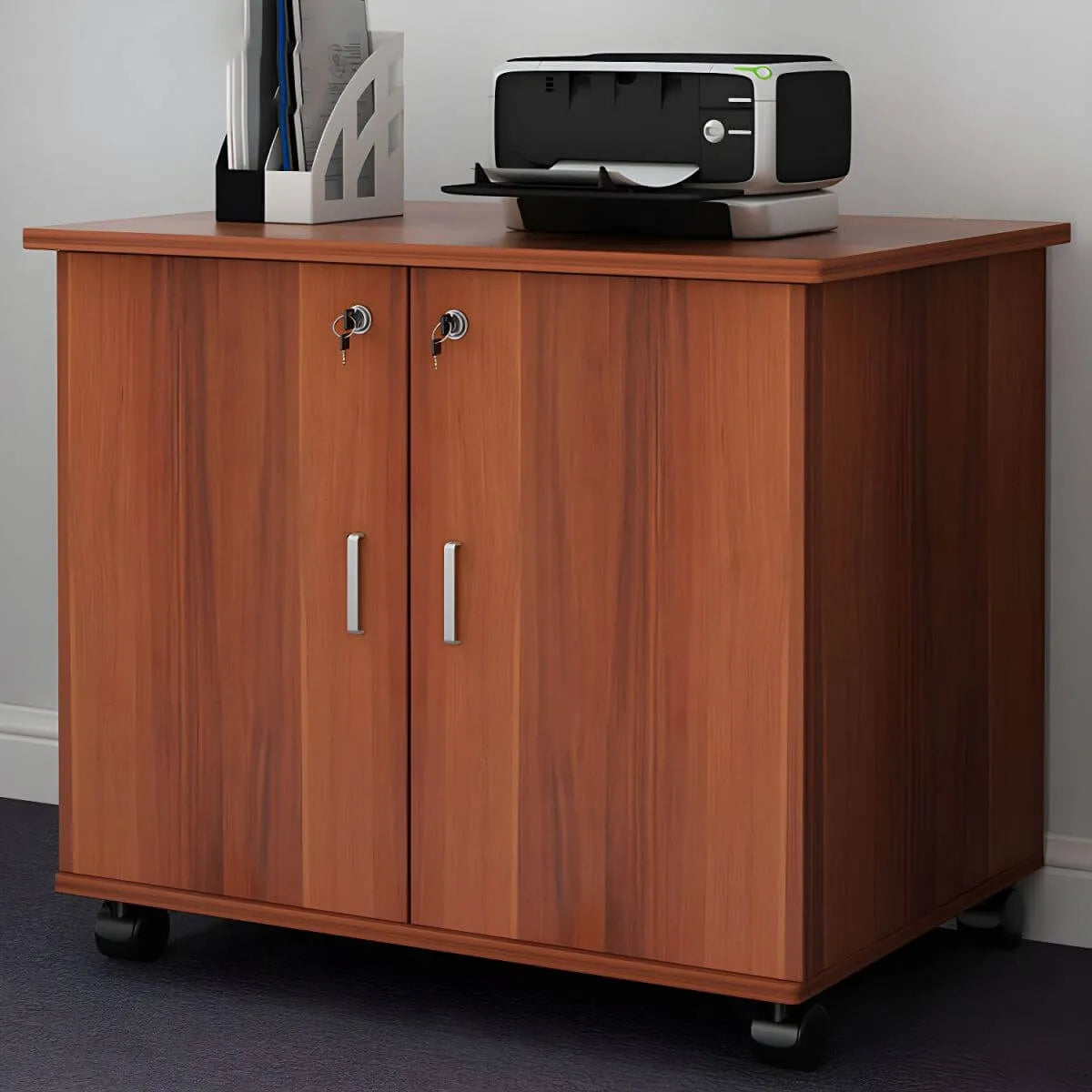 Minimalist Locking Storage Cabinet With Casters for Home Office