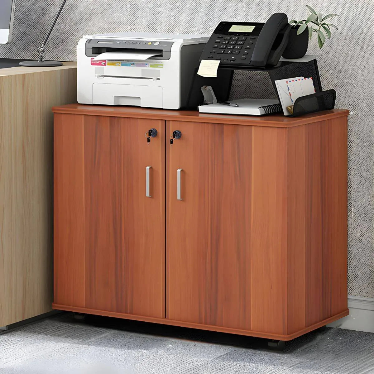 Minimalist Locking Storage Cabinet With Casters for Home Office