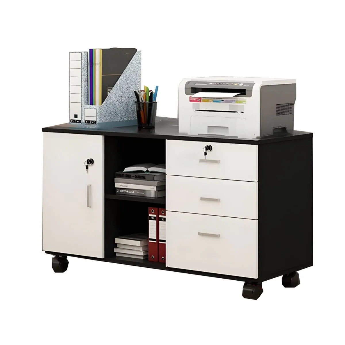 Minimalist Locking Storage Cabinet With Casters for Home Office