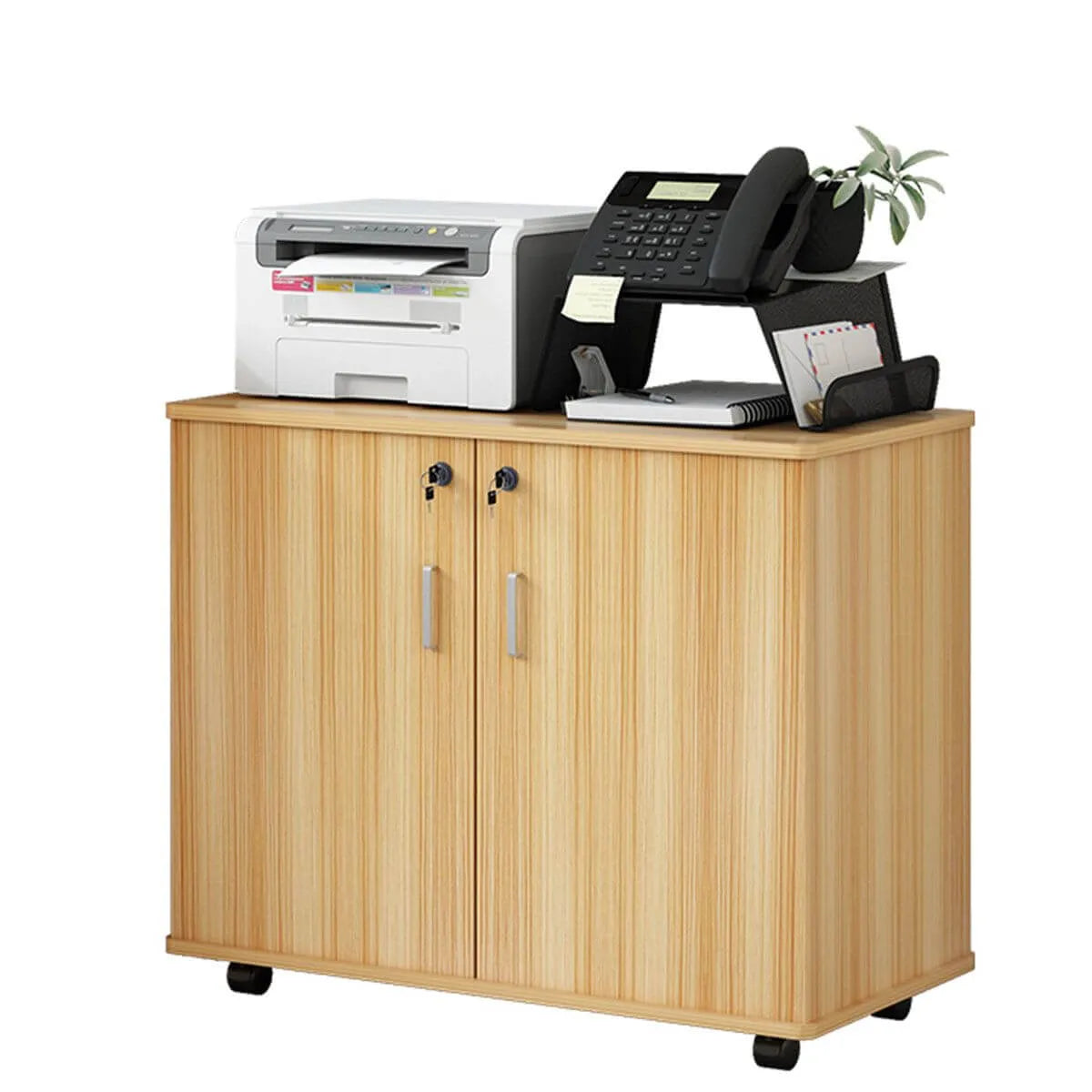 Minimalist Locking Storage Cabinet With Casters for Home Office