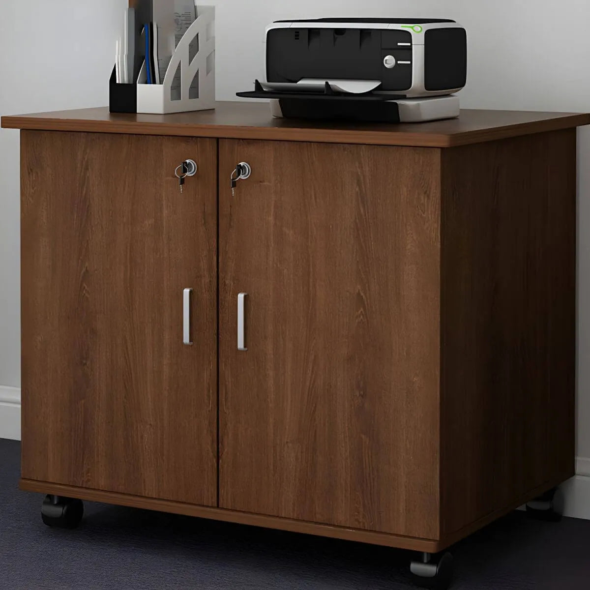Minimalist Locking Storage Cabinet With Casters for Home Office
