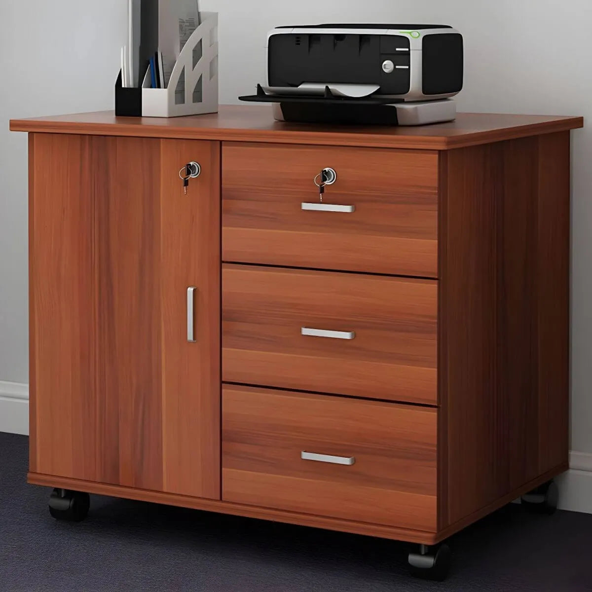 Minimalist Locking Storage Cabinet With Casters for Home Office