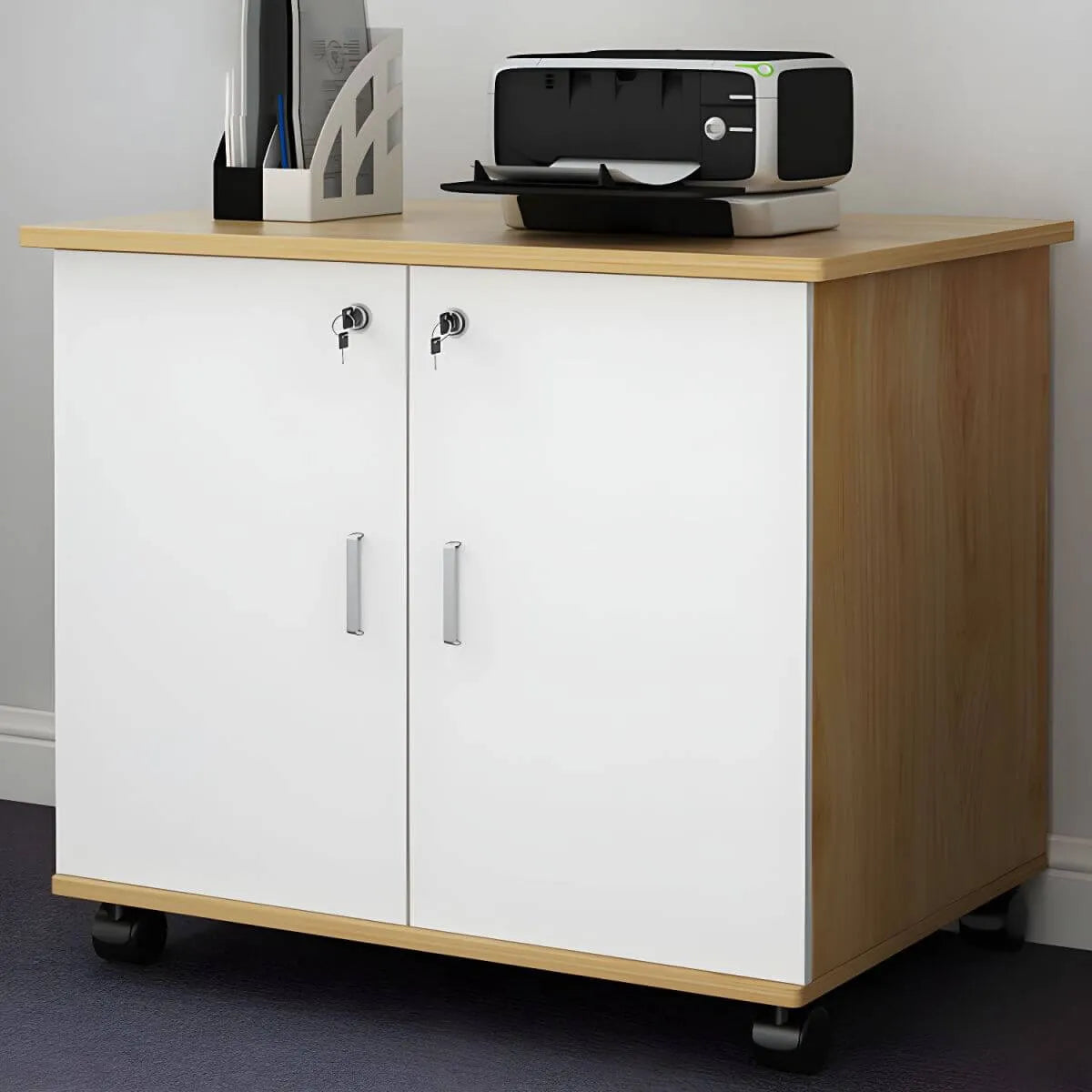 Minimalist Locking Storage Cabinet With Casters for Home Office