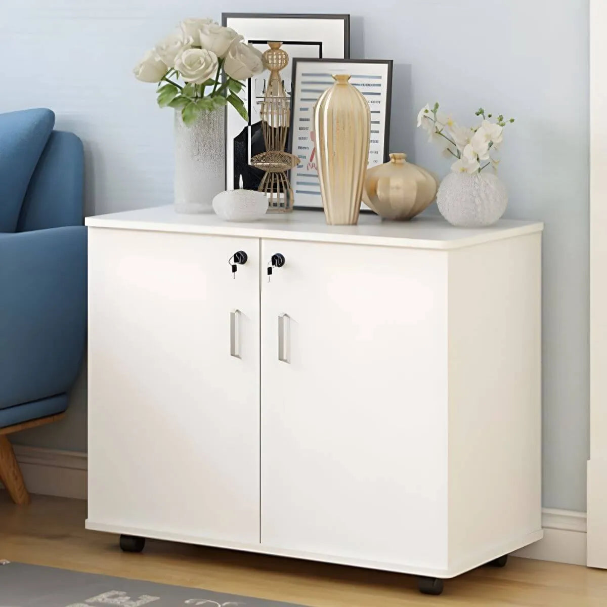Minimalist Locking Storage Cabinet With Casters for Home Office