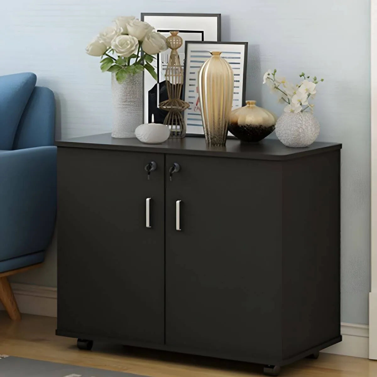 Minimalist Locking Storage Cabinet With Casters for Home Office Main Product Image