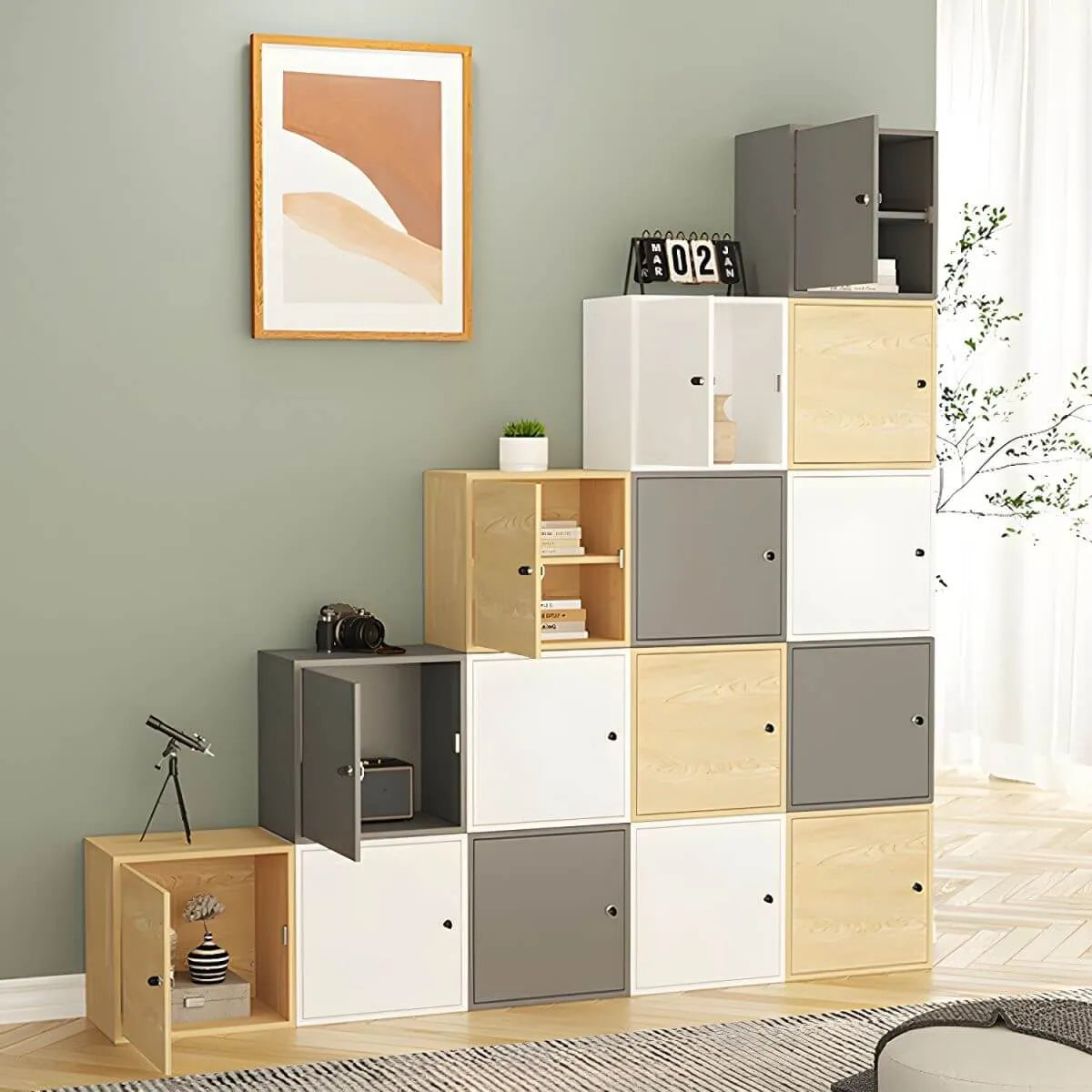 Minimalist Locking Wood File Cabinet With Concealed Door Storage