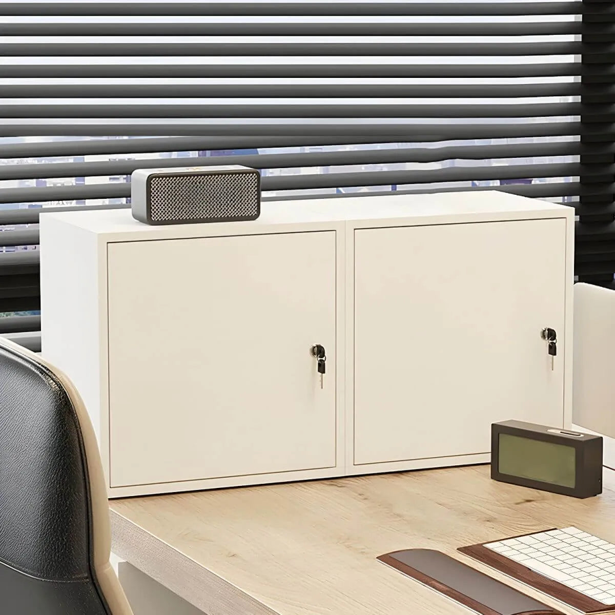 Minimalist Locking Wood File Cabinet With Concealed Door Storage Main Product Image