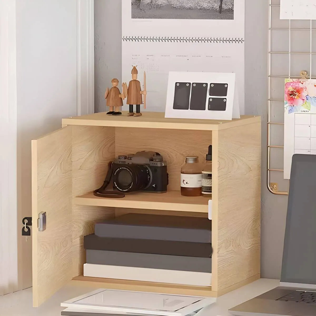 Minimalist Locking Wood Filing Cabinet With Display-Top Storage