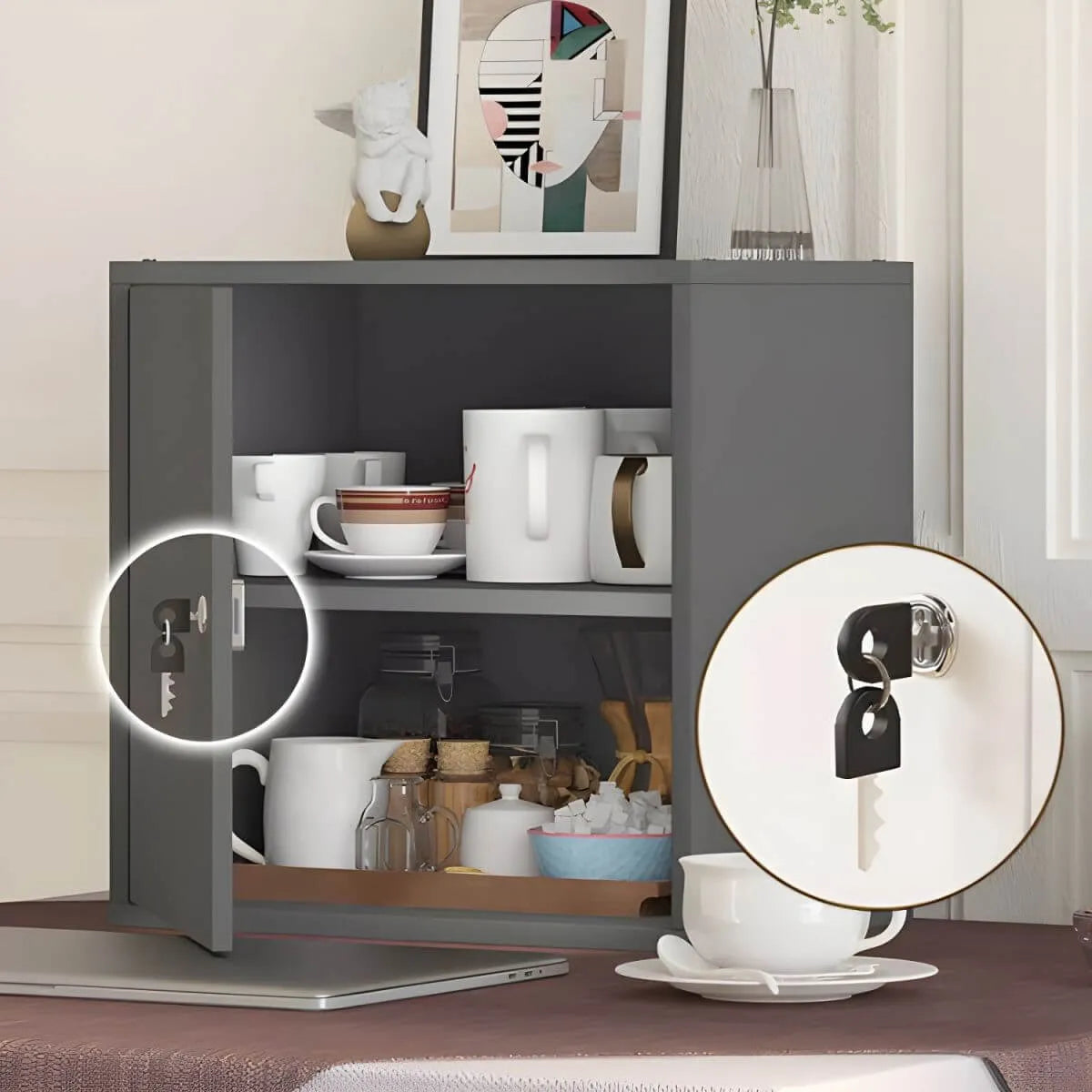 Minimalist Locking Wood Filing Cabinet With Display-Top Storage
