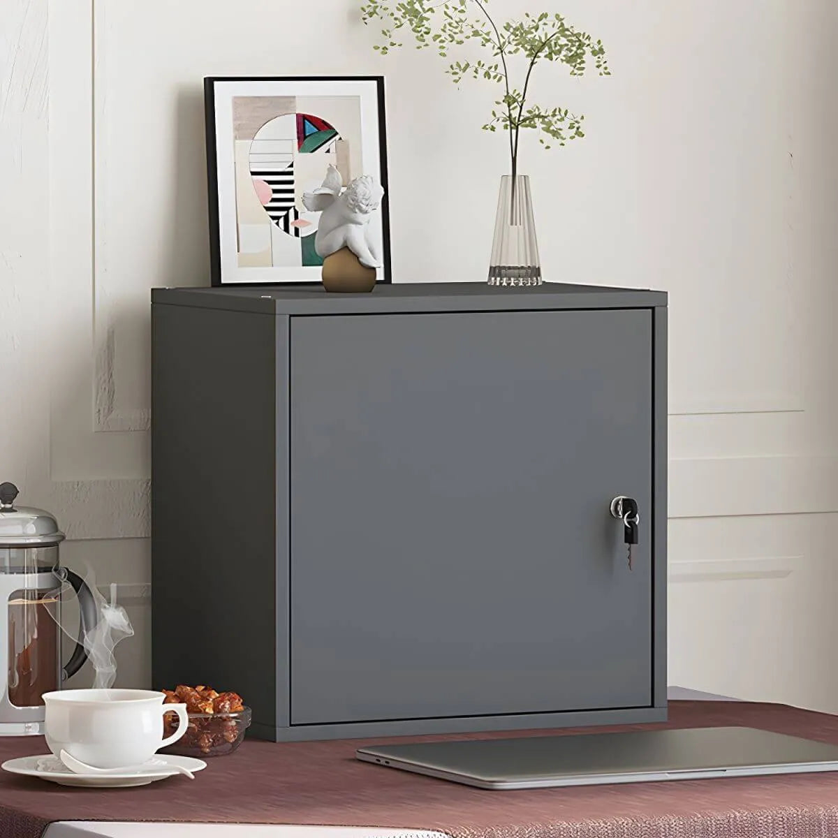 Minimalist Locking Wood Filing Cabinet With Display-Top Storage Main Product Image Main image