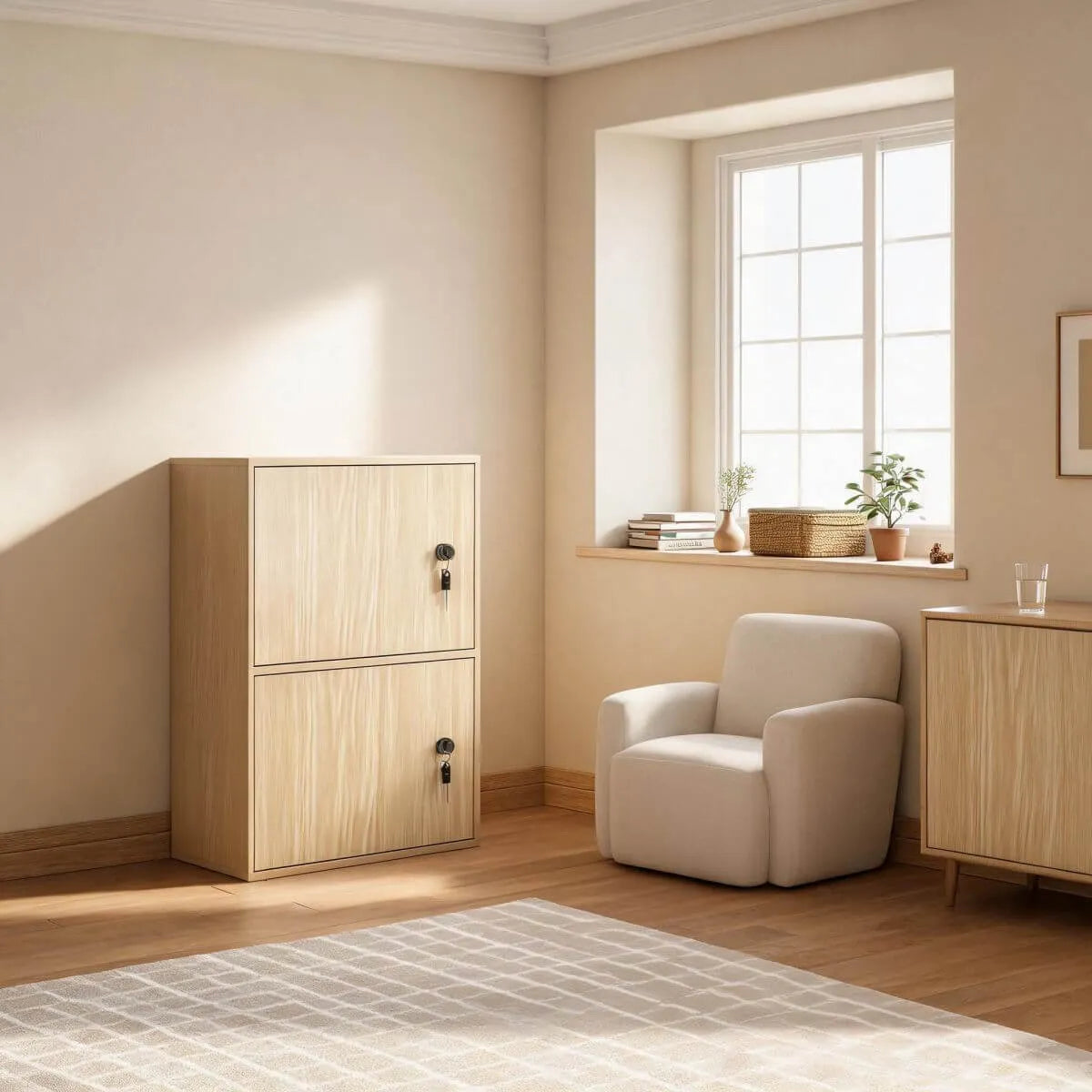 Minimalist Locking Wood Storage Cabinet Series With Shelves