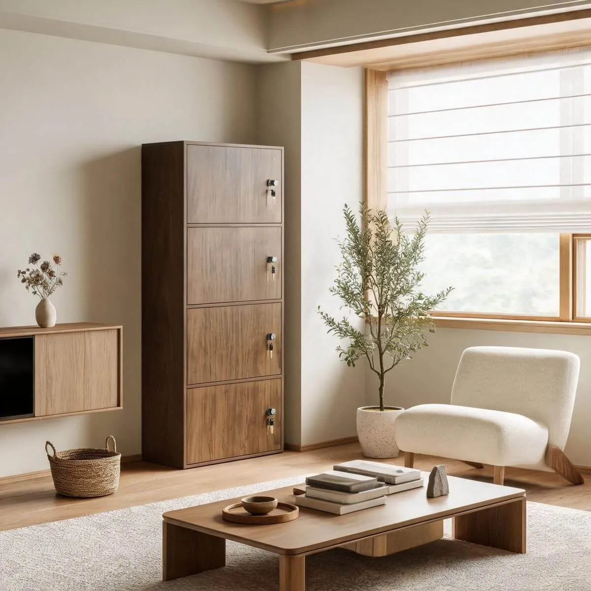 Minimalist Locking Wood Storage Cabinet Series With Shelves