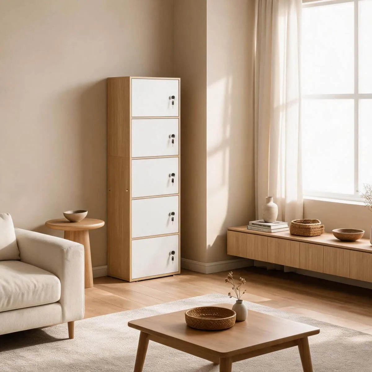 Minimalist Locking Wood Storage Cabinet Series With Shelves