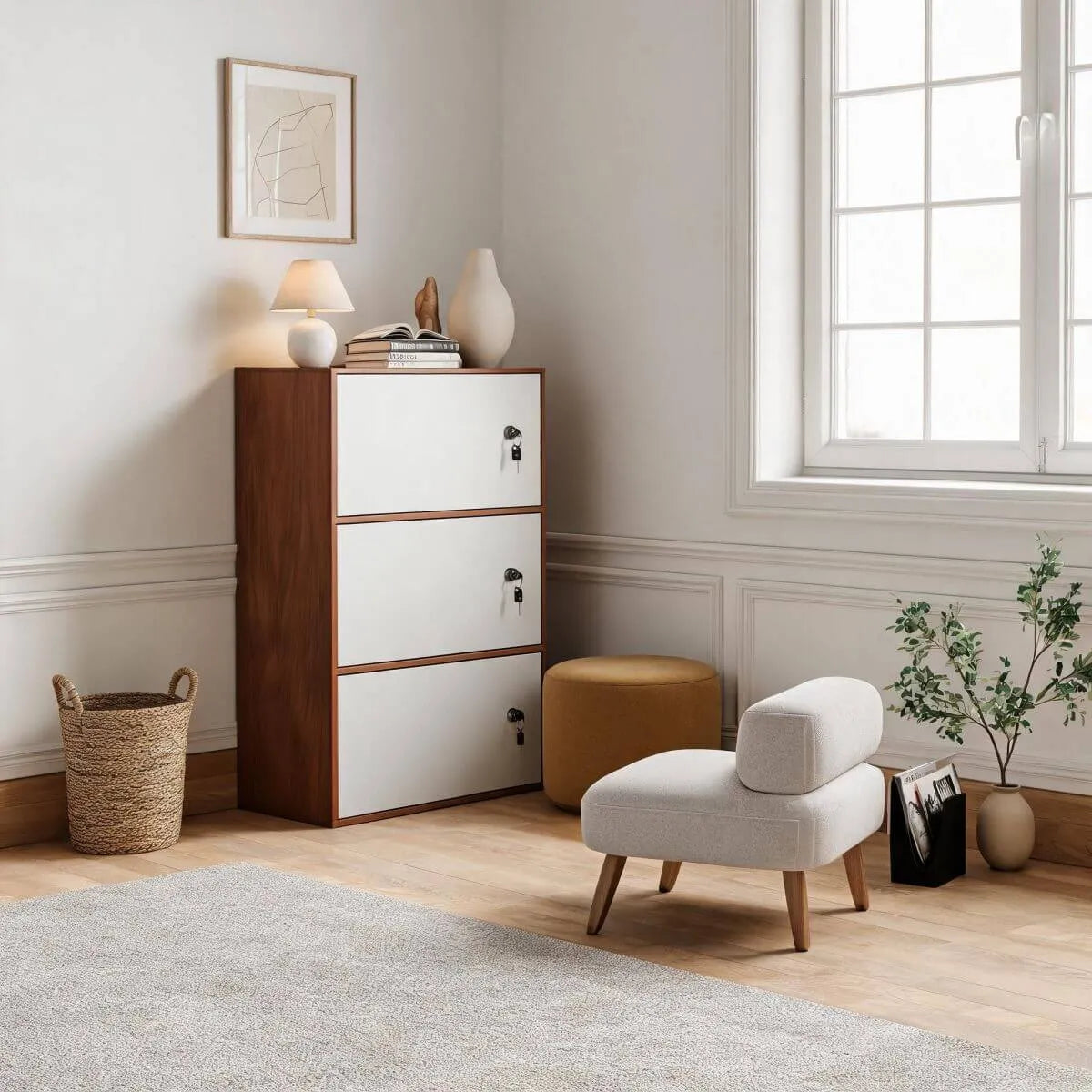 Minimalist Locking Wood Storage Cabinet Series With Shelves