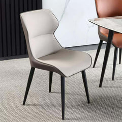 Luxurious Light Grey High-Back Leather Dining Chair in Minimalist Design