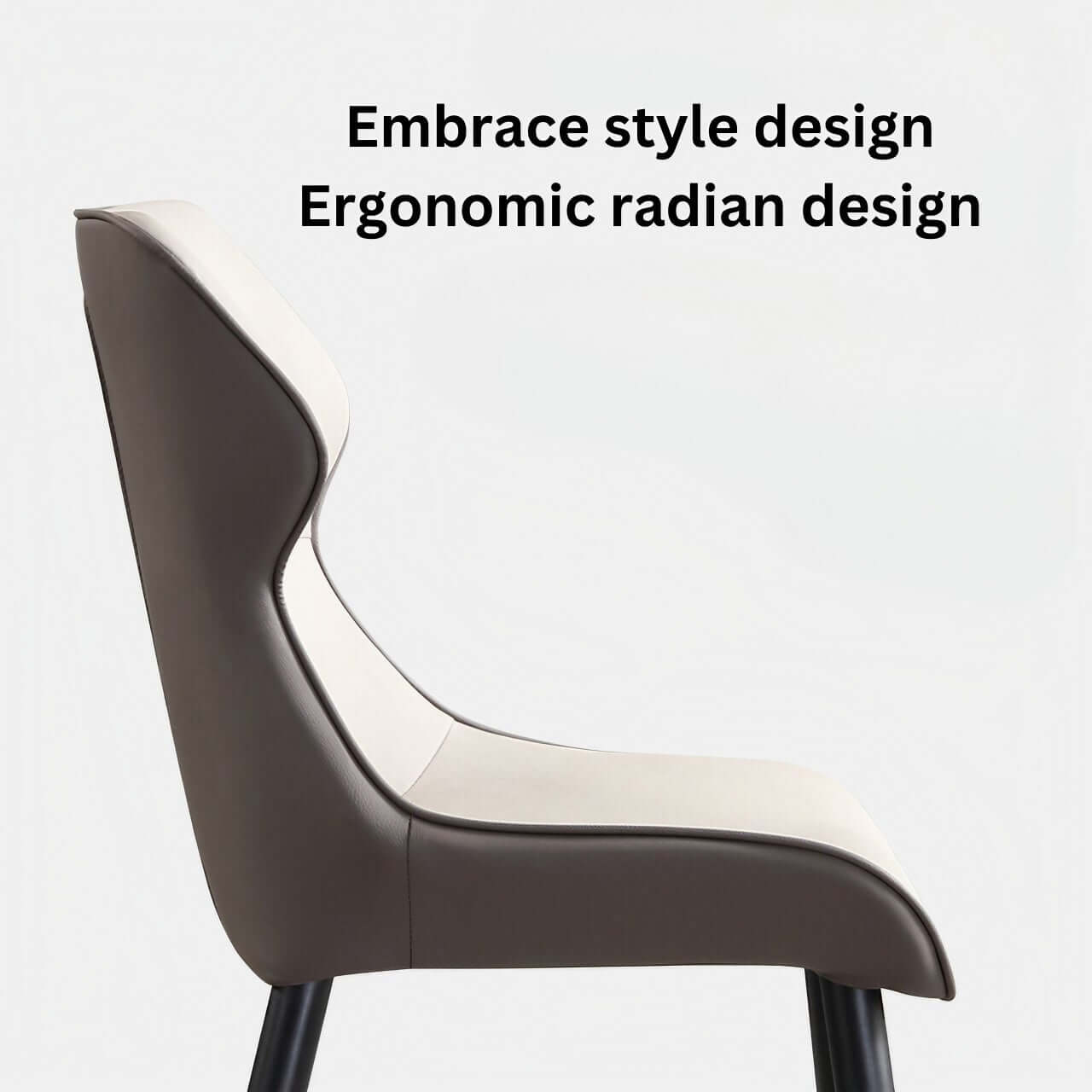 Light grey high-back dining chair with durable leather, minimalist luxury design