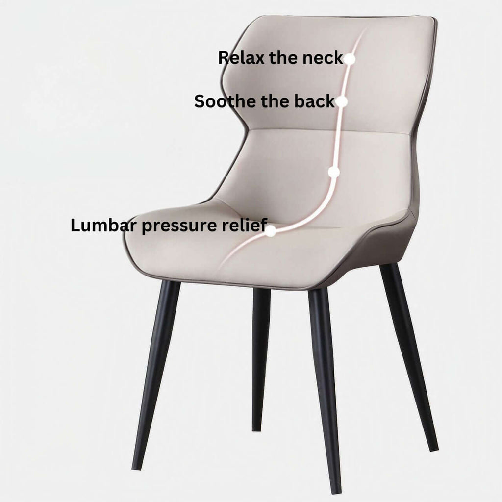 Light grey high-back dining chair with durable leather, minimalist luxury design