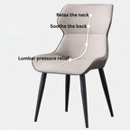 Light grey high-back dining chair with durable leather, minimalist luxury design