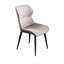 Light grey high-back dining chair with durable leather, minimalist luxury design