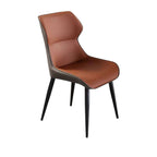 Light grey high-back dining chair with durable leather, minimalist luxury design