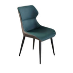 Light grey high-back dining chair with durable leather, minimalist luxury design