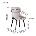 Light grey high-back dining chair with durable leather, minimalist luxury design dimensions