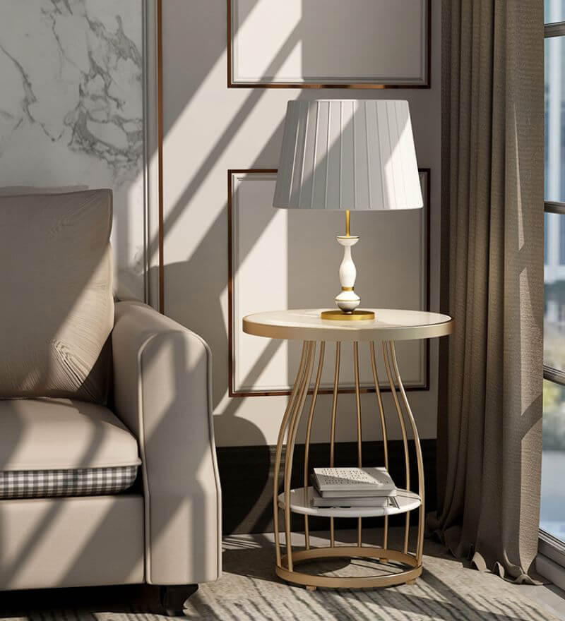 Minimalist Marble Side Table With Storage Shelf