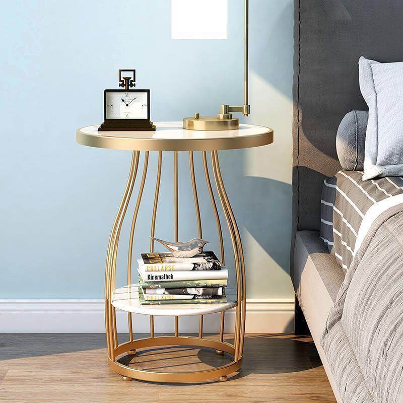 Minimalist Marble Side Table With Storage Shelf
