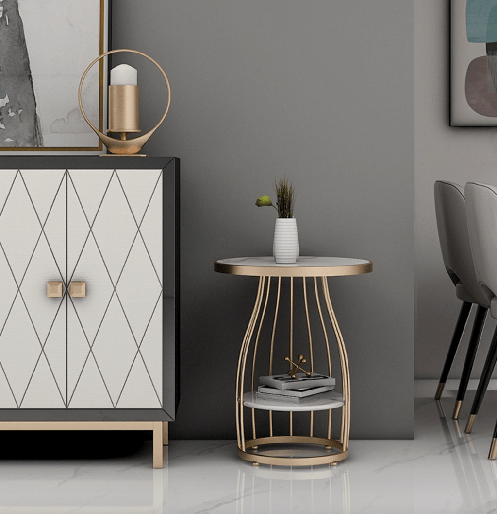 Minimalist Marble Side Table With Storage Shelf