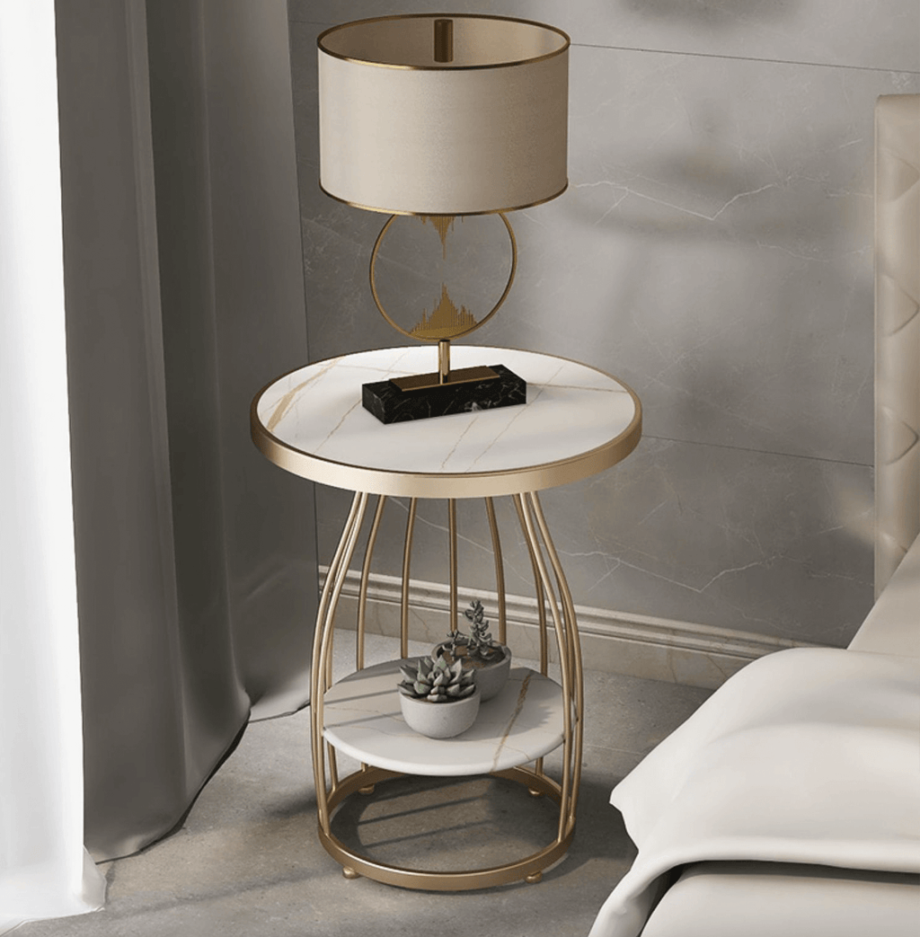 Minimalist Marble Side Table With Storage Shelf