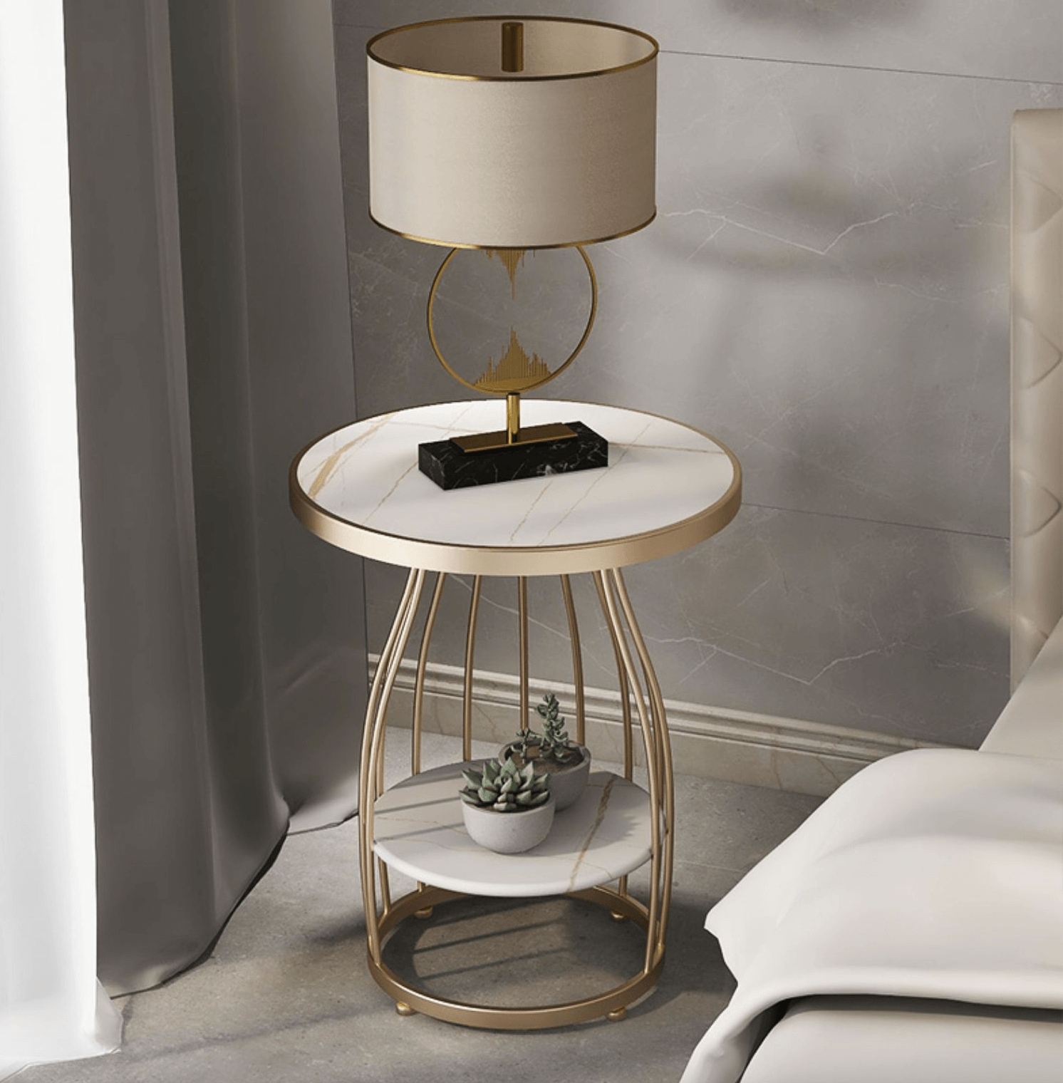 Minimalist Marble Side Table With Storage Shelf