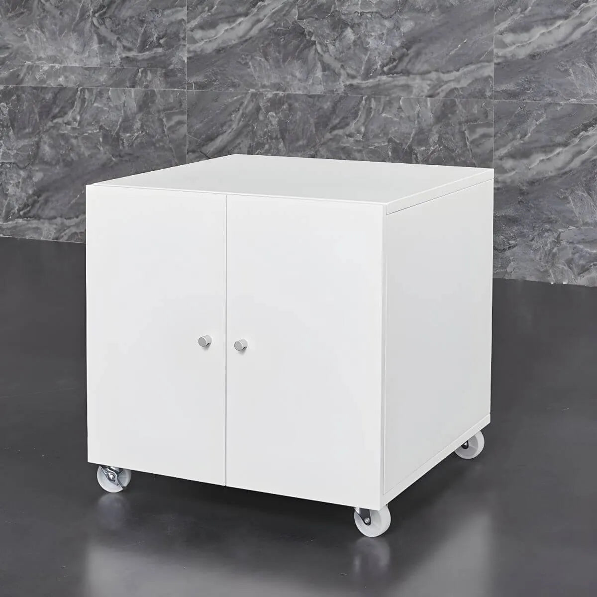 Minimalist Metal Rolling Storage Cabinet With Shelves and Doors