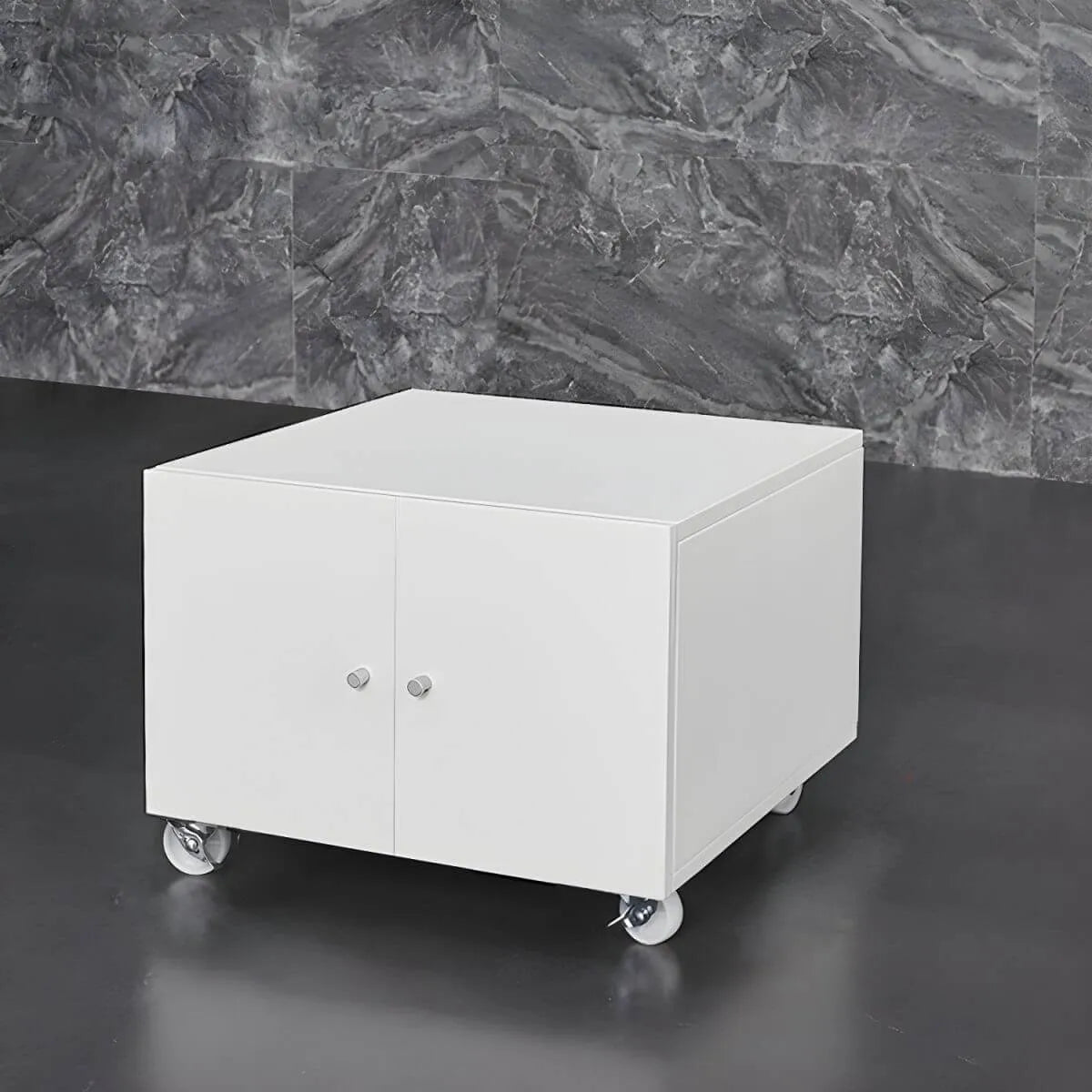 Minimalist Metal Rolling Storage Cabinet With Shelves and Doors