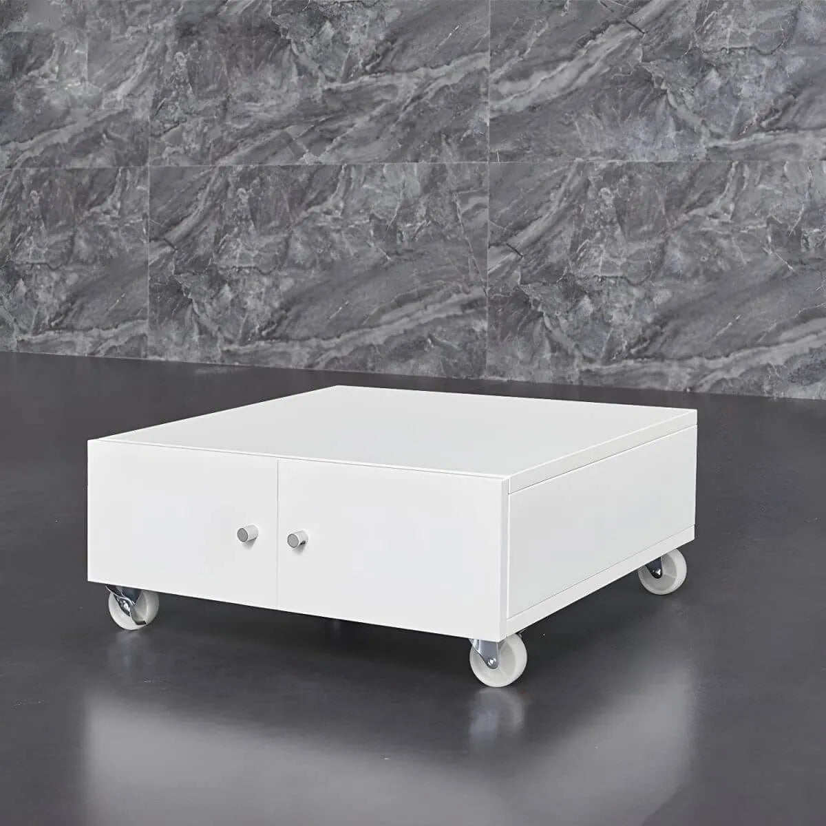 Minimalist Metal Rolling Storage Cabinet With Shelves and Doors