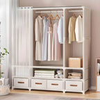 Minimalist Metal Wardrobe Armoire With Curtain Storage Drawers