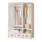 Minimalist Metal Wardrobe Armoire With Curtain Storage Drawers