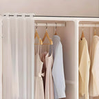 Minimalist Metal Wardrobe Armoire With Curtain Storage Drawers