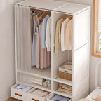 Minimalist Metal Wardrobe Armoire With Curtain Storage Drawers
